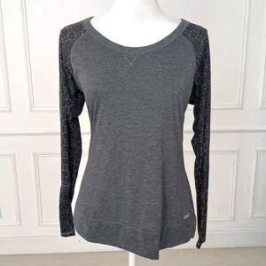 Avia Women Charcoal Gray Long Sleeve Athletic Top Printed Sleeve